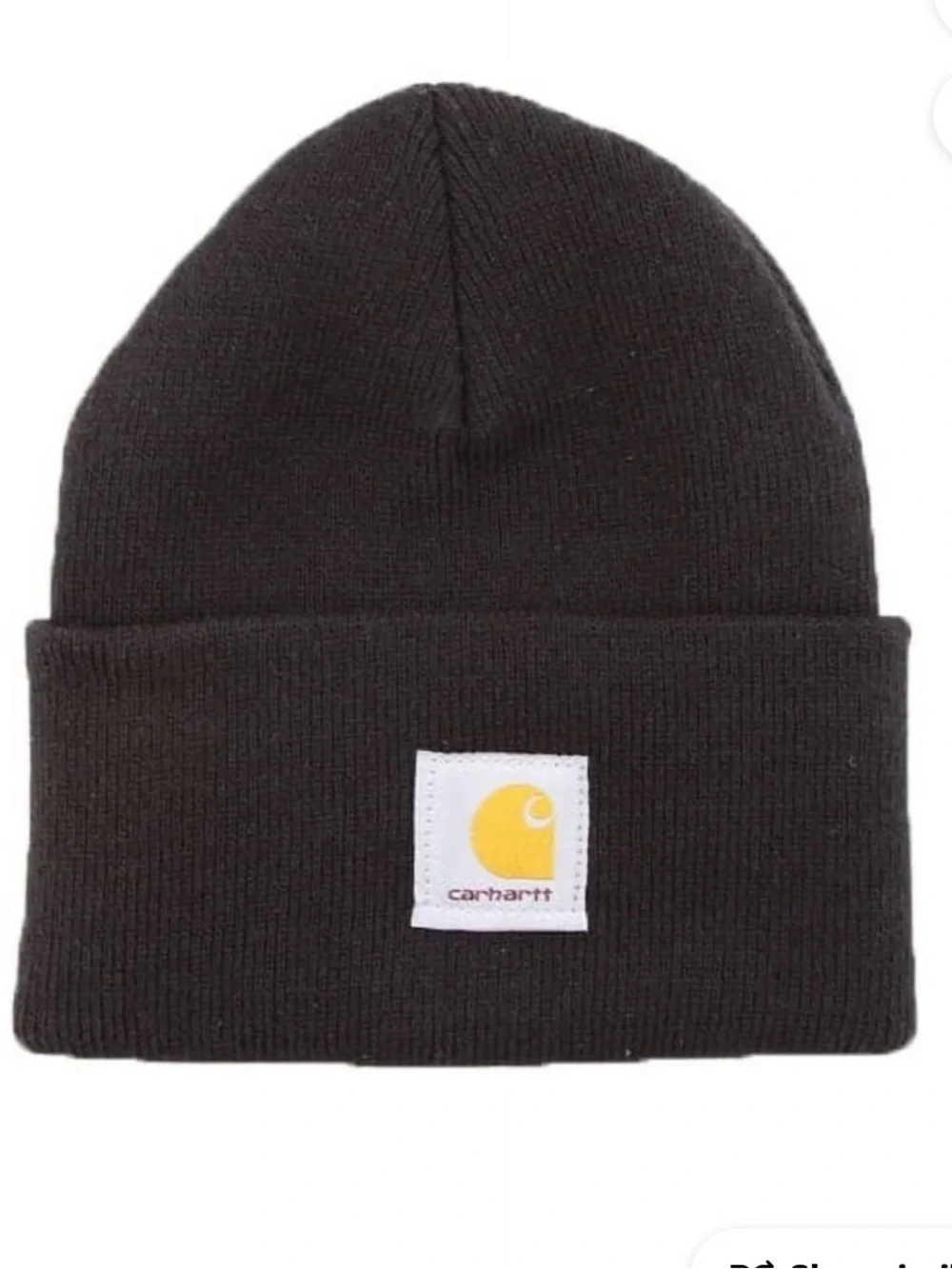 Carhartt Black Knit Cuffed Beanie with Yellow Logo Patch